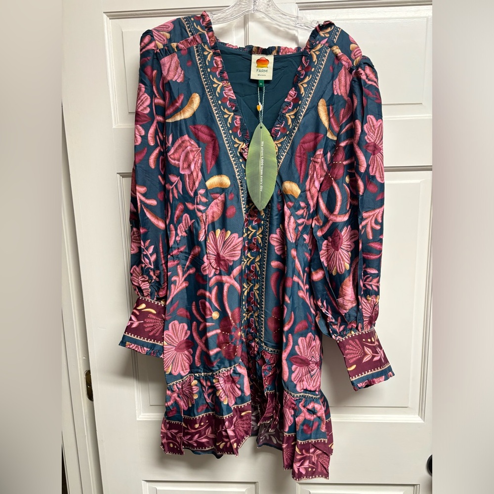 FARM Rio Tapestry Teal Mini Dress